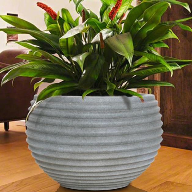 Lightweight Ribbed Designer Planter - Warm Grey