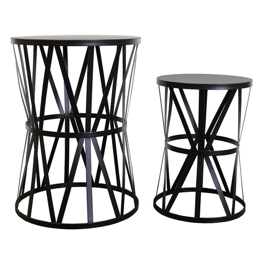 Black Iron Drum side table