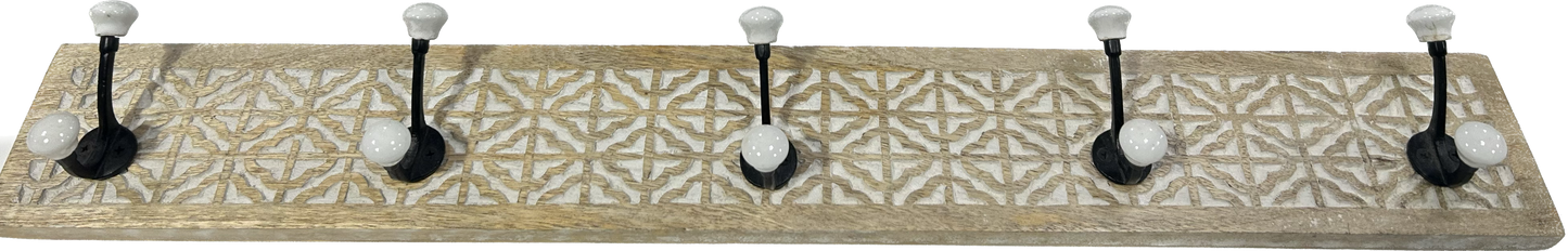 Wood and white 5 hook patterned