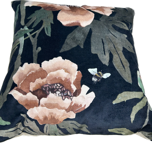 Blue Velvet Floral Cushion