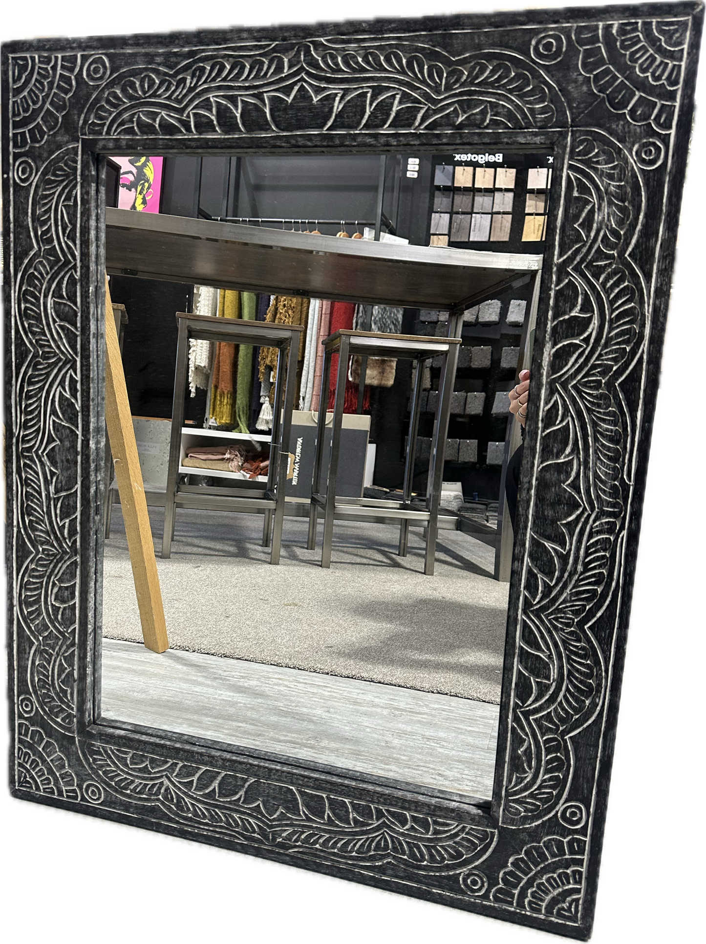 Dark Grey Carved Mirror - Rectangular