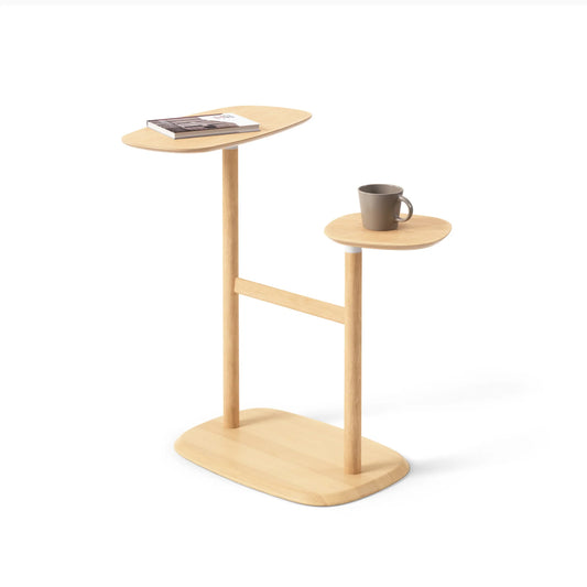 Two piece wooden side table asymmetrical