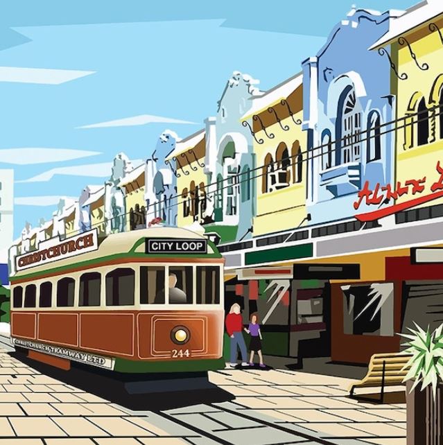 Ira Mitchell - Canvas Art - Christchurch City Tram