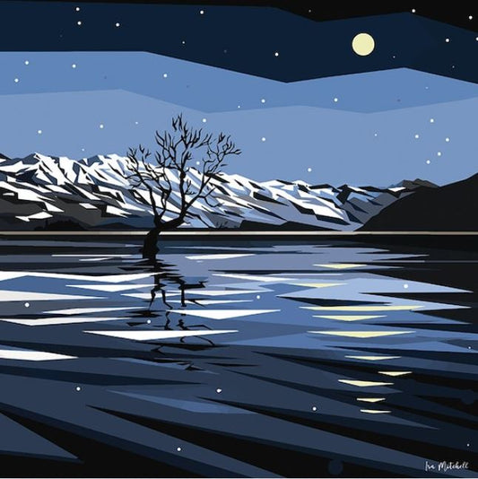 Ira Mitchell - Canvas Art - Wanaka Tree Winter Night