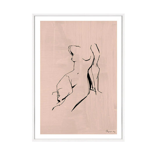 A4 Pink Woman Figure Print White Frame