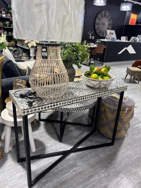 Lola Capiz Shell Console Table - Dark Grey & Iron