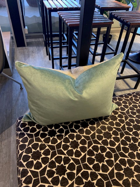 RB Gold and duck egg cushion oblong