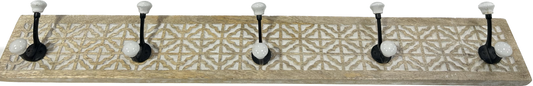 Wood and white 5 hook patterned
