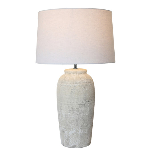 BEIGE CERAMIC LAMP W/ NATURAL LINEN SHADE