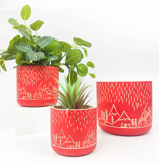 Christmas Scene Planter Red - Large